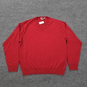 Peter Millar Sweater Mens XL Red 100% Merino Wool V Neck Pullover Golf Prep NEW
